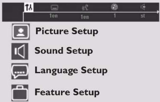 Picture Setup Sound Setup Language Setup Feature Setup