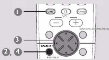 SURRL 0 SOUND VOL - + DISE MENU SYSTEM MENU SEATING PREV NEXT 1 2, 4