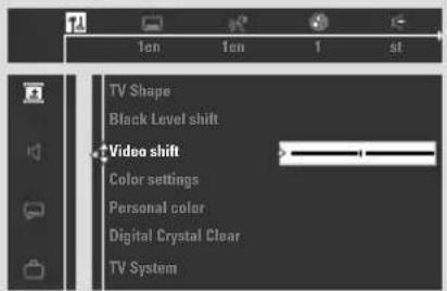 TV Shape Black Level shift Video shift Color settings Personal color Digital Crystal Clear TV System