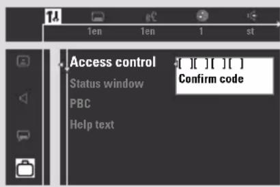 Access control Status window PBC Help text [ ][ ][ ][ ] Confirm code