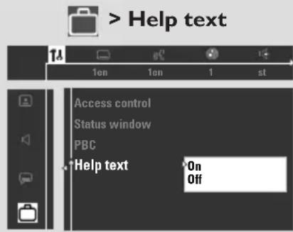 > Help text Access control Status window PBC Help text On Off