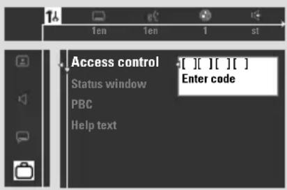 Access control Status window PBC Help text [ ][ ][ ][ ] Enter code