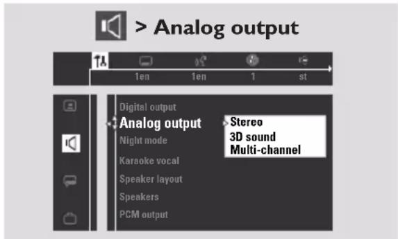 > Analog output 1en 1en 1 st Digital output Analog output Night mode Karakoe vocal Speaker layout Speakers PCM output Stereo 3D sound Multi-channel