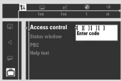 Access control Status window PBC Help text [ ][ ][ ][ ] Enter code