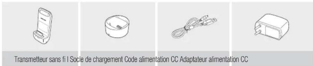 Transmetteur sans fi I Socle de chargement Code alimentation CC Adaptateur alimentation CC