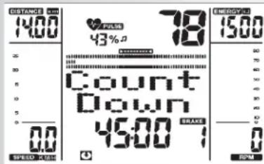 DISTANCE ON 14:00 V PULSE 43% 78 EMERGING 15:00 Count Down 45:00 BRAKE 0.0 SPEED PULSE RPM