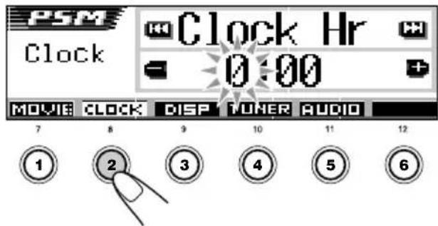 PSM Clock Clock Hr 0:00 MOVIE CLOCK DISP TUNER AUDIO 7 8 9 10 11 12 ① ② ③ ④ ⑤ ⑥