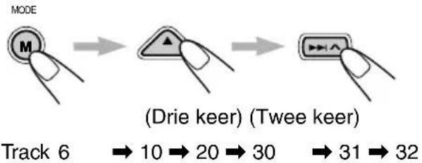 graph LR A["M"] --> B["(Drie keer) (Twee keer)"] B --> C["Track 6"] C --> D["10 → 20 → 30"] D --> E["31 → 32"]