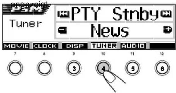 angezeit Tuner PTY Stnby News MOVIE CLOCK DISP TUNER AUDIO 7 8 9 10 11 12 3 4 5 6