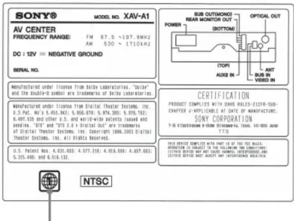 SONY XAV-A1 - Código de región - 1