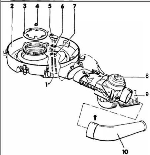 Technical diagram of a mechanical device with numbered components for identification
