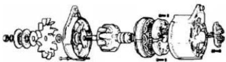 Technical diagram of a mechanical assembly with labeled components and motion indicators