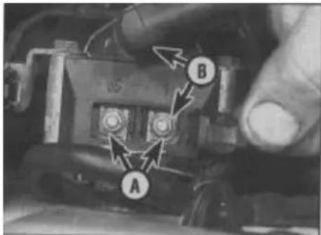 Close-up of a mechanical component with labeled parts A and B, showing alignment or assembly details.