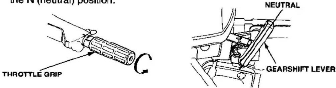 the N (neutral) position. THROTTLE GRIP NEUTRAL GEARSHIFT LEVER