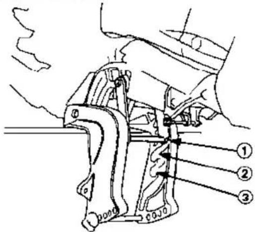 Technical diagram of a mechanical assembly with numbered parts labeled 1, 2, and 3