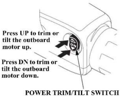 Press UP to trim or tilt the outboard motor up. Press DN to trim or tilt the outboard motor down. POWER TRIM/TILT SWITCH