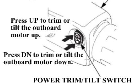 Press UP to trim or tilt the outboard motor up. Press DN to trim or tilt the outboard motor down. POWER TRIM/TILT SWITCH