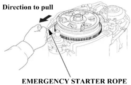 Direction to pull EMERGENCY STARTER ROPE