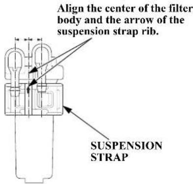 Align the center of the filter body and the arrow of the suspension strap rib. SUSPENSION STRAP
