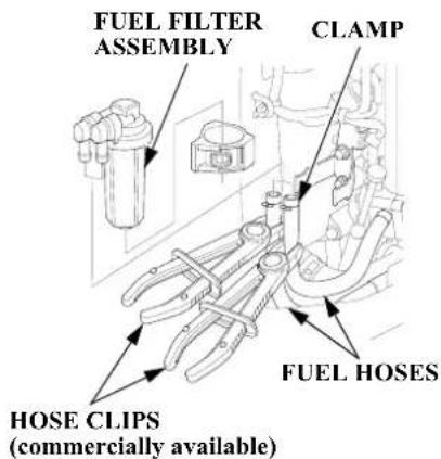 FUEL FILTER ASSEMBLY CLAMP HOSE CLIPS (commercially available) FUEL HOSES