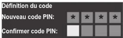 Définition du code Nouveau code PIN: * * * * Confirmer code PIN: