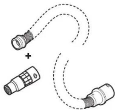 Diagram of three connected connectors with dashed lines indicating wiring or connection paths (no text or symbols)
