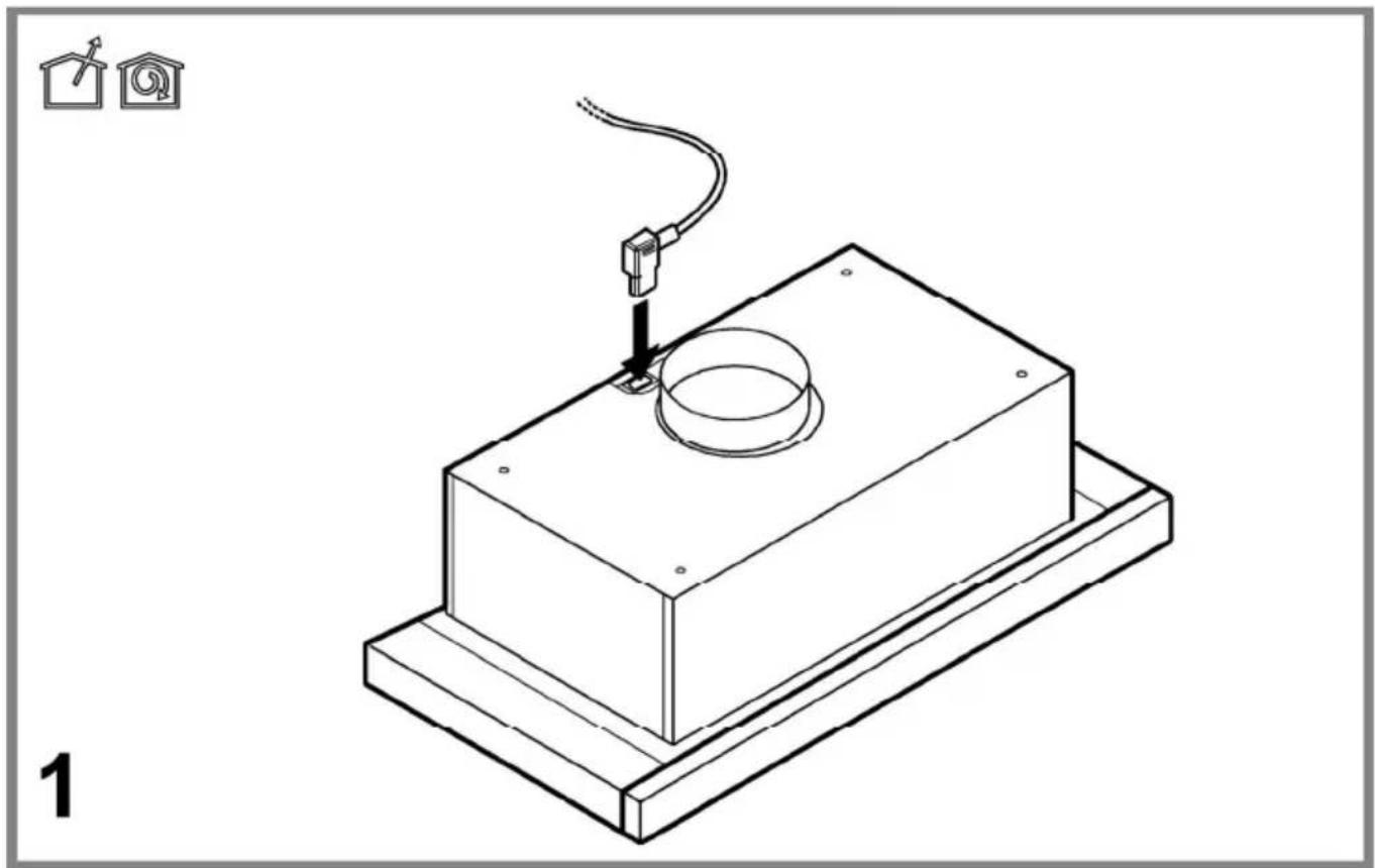 Isometric line drawing of a mechanical device with a central component and cable, labeled '1' (no text or symbols on the diagram itself).