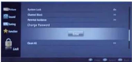 System Lock Channel Block Parental Guidance Charge Password Enter Clean All Lock