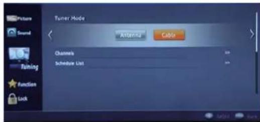 Tuner Mode Antenna Cable Channels Schedule List