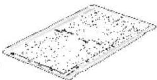 Simple line drawing of a rectangular tray with scattered dots, no text or symbols present