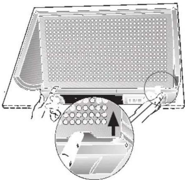 Illustration of a computer monitor with a grid pattern and an inset showing a magnified view of its screen (no text or symbols present)
