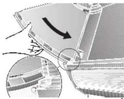 Architectural detail showing building exterior and interior layout with directional arrow (no text or symbols)