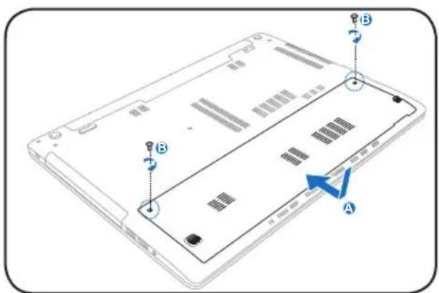 Diagram of a laptop with labeled components and an arrow indicating a specific area, likely for technical or educational purposes.