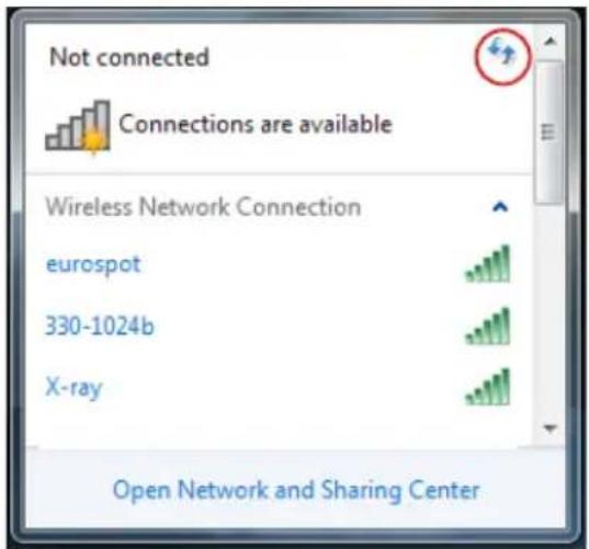 Not connected Connections are available Wireless Network Connection eurospot 330-1024b X-ray Open Network and Sharing Center