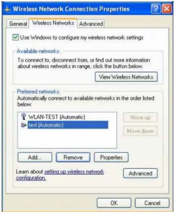 Wireless Network Connection Properties General Wireless Networks Advanced Use Windows to configure my wireless network settings Available networks: To connect to, disconnect from, or find out more information about wireless networks in range, click the button below. View Wireless Networks Preferred…