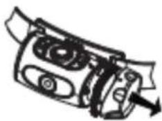 Mechanical component diagram showing a shaft and housing assembly with an arrow indicating direction (no text or symbols)
