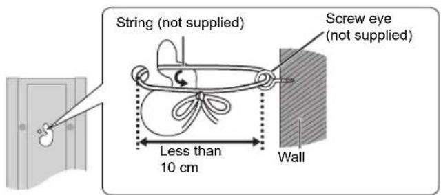 String (not supplied) Screw eye (not supplied) Less than 10 cm Wall