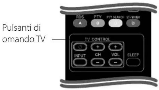 Pulsanti di omando TV RDS PTV PTY SEARCH ST/MONO A B C D TV CONTROL INPUT CH VOL SLEEP - -