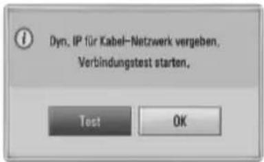 Dyn. IP für Kabel-Netzwerk vergeben. Verbindungstest starten.