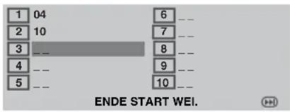 1 04 2 10 3 -- 4 -- 5 -- 6 -- 7 -- 8 -- 9 -- 10 -- ENDE START WEI.