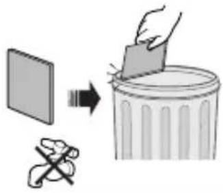 Diagram illustrating a hand removing a trash can into a trash bin, with a crossed-out object symbolizing the waste.