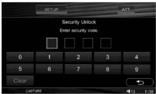 SETUP ATT Security Unlock Enter security code. 0 1 2 3 4 5 6 7 8 9 Clear CAPTURE 13 1:38