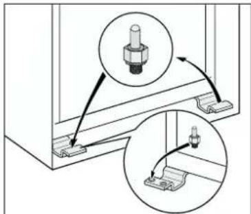 Technical diagram showing mechanical assembly with labeled parts and directional arrows indicating motion or assembly.