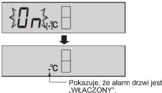 On °C Pokazuje, że alarm drzwi jest „WŁĄCZONY”.