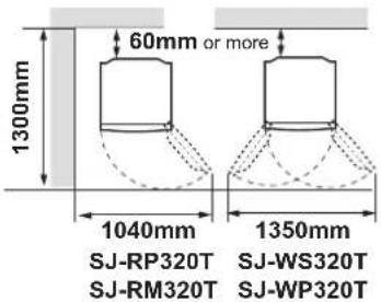 60mm or more 1300mm 1040mm 1350mm SJ-RP320T SJ-MS320T SJ-RM320T SJ-WP320T