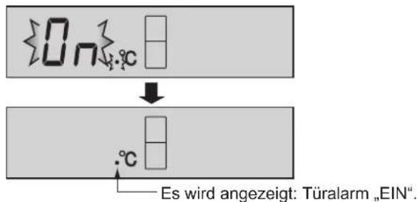 0n°C °C Es wird angezeigt: Türalarm „EIN“.