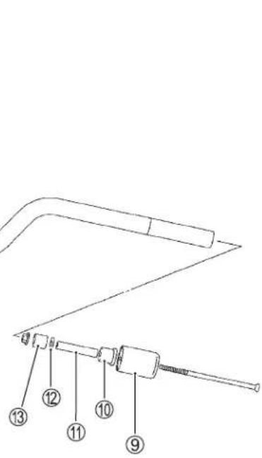 Technical diagram of a mechanical device with numbered parts labeled 9 to 13