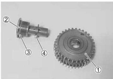 Technical diagram of a mechanical gear assembly with numbered parts labeled ① to ④