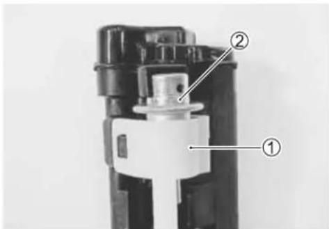 Technical diagram of a mechanical device with labeled parts ① and ②