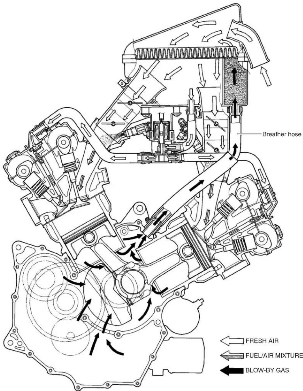 Breather hose FRESH AIR FUEL/AIR MIXTURE BLOW-BY GAS